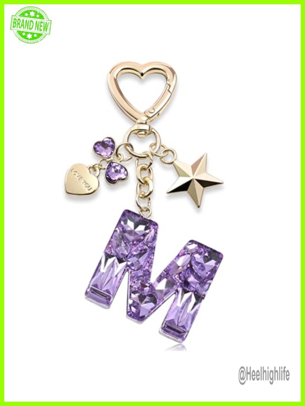 Rhinestone Butterfly Initial Letter Keychain Bag Charm Gift for Women